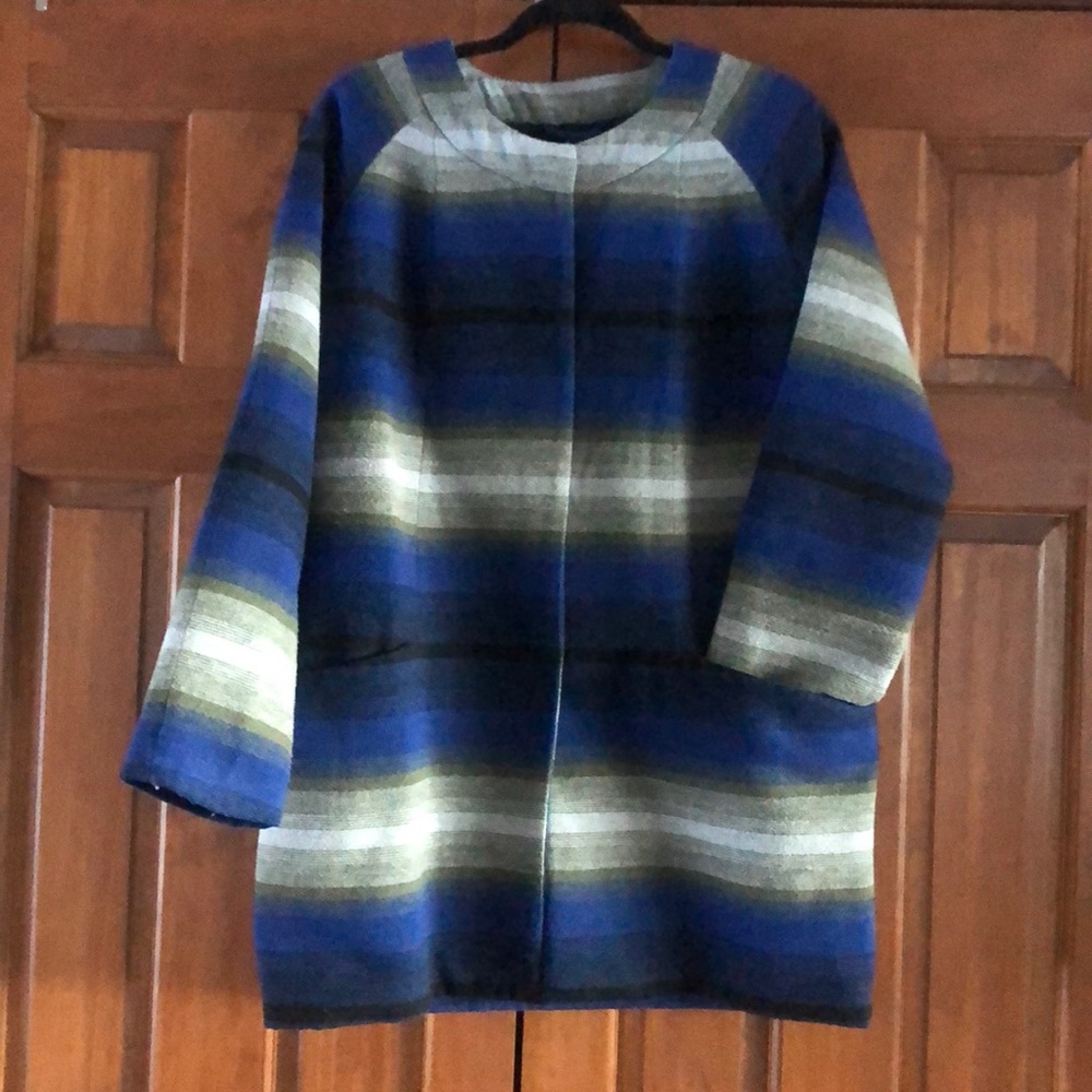 Blue/Olive Striped Coat, M